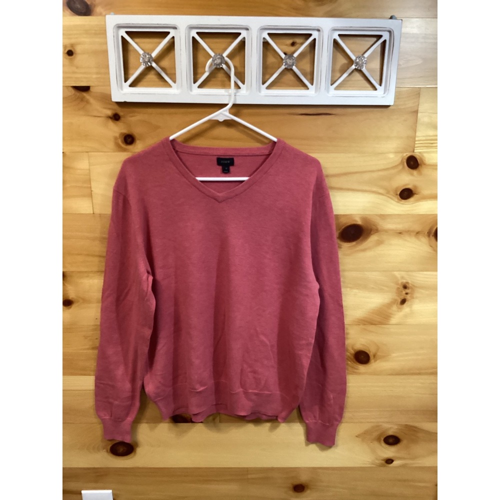 J. Crew Mens Pink 100% Cotton V-Neck Pullover Sweater Size M Classic Preppy